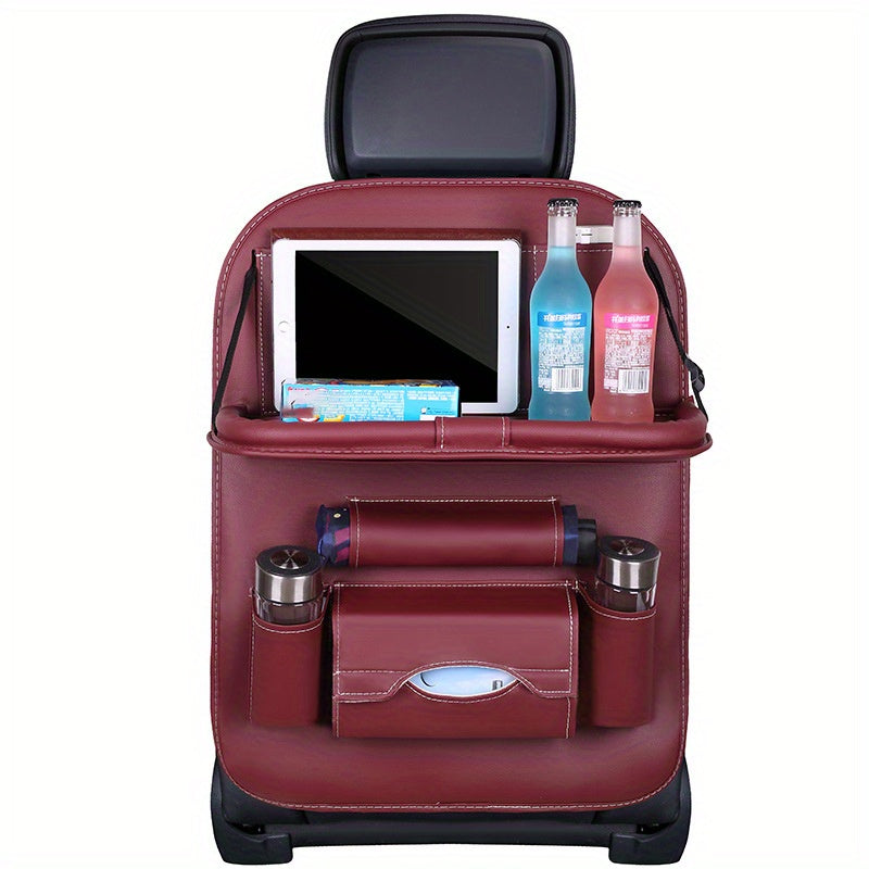 Leather Car Storage Bag & Tray for Kids' Snacks & Toys