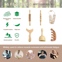 Wood Massage Tools Set Body Sculpting Wood Massager Roller Rope