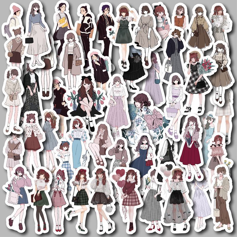 50pcs Girl Stickers Waterproof Vinyl Stickers for Water Bottle Laptops Phones