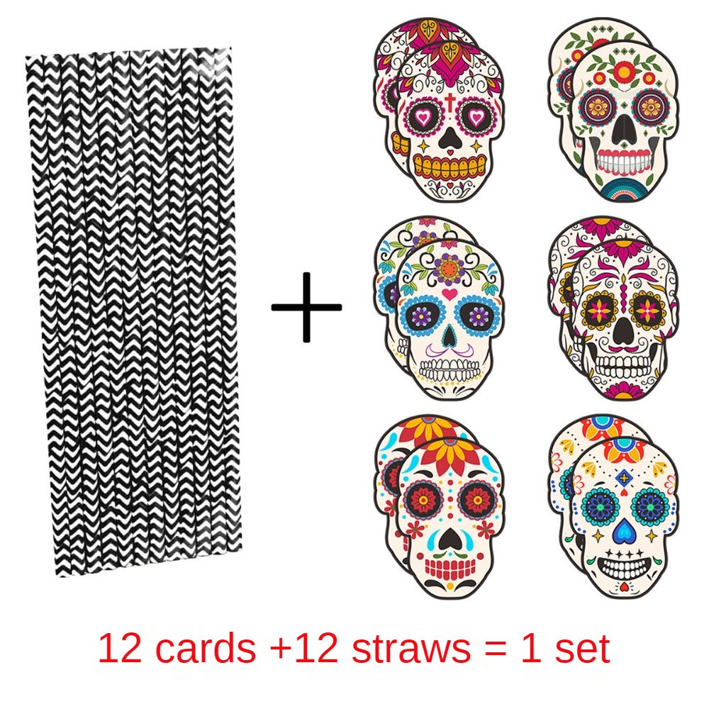 24pcs Mexican Of The Dead Party Paper Straw Insert Halloween Skull