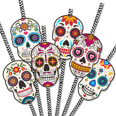 24pcs Mexican Of The Dead Party Paper Straw Insert Halloween Skull