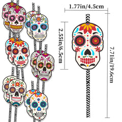24pcs Mexican Of The Dead Party Paper Straw Insert Halloween Skull