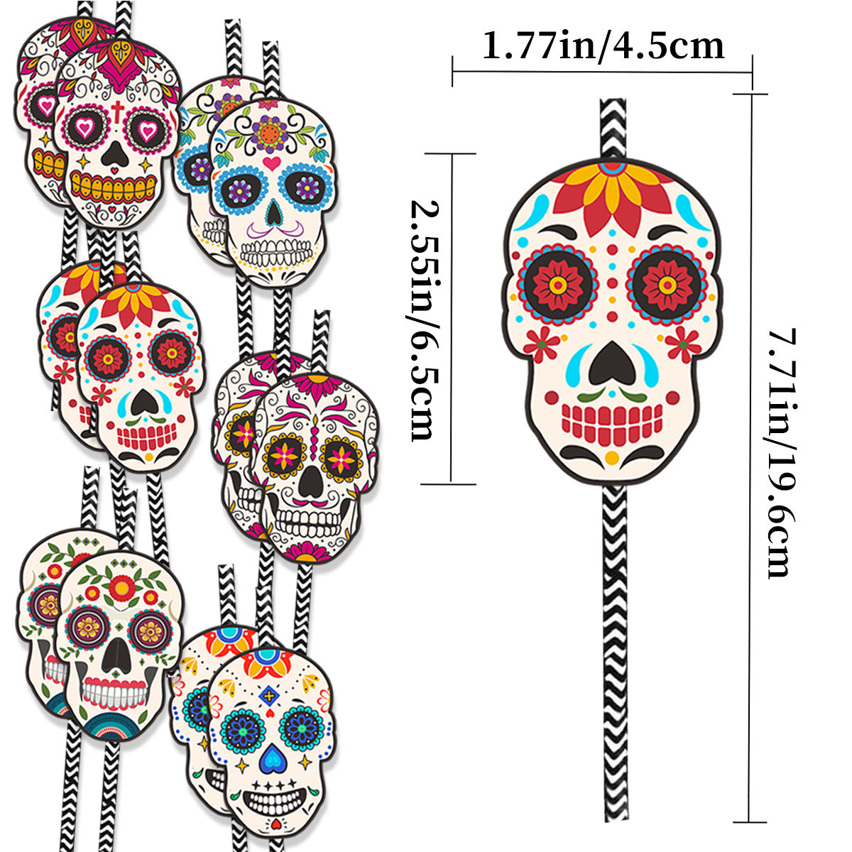 24pcs Mexican Of The Dead Party Paper Straw Insert Halloween Skull