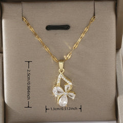 Copper Zircon Four-leaf Clover Pendant Necklace