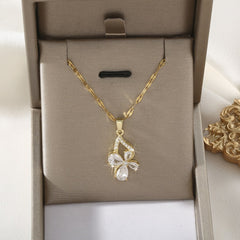 Copper Zircon Four-leaf Clover Pendant Necklace