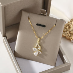 Copper Zircon Four-leaf Clover Pendant Necklace