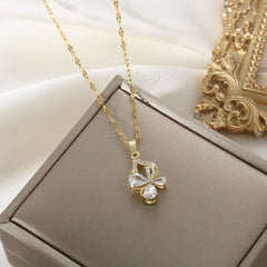 Copper Zircon Four-leaf Clover Pendant Necklace