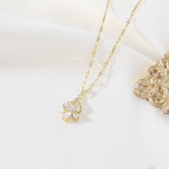Copper Zircon Four-leaf Clover Pendant Necklace