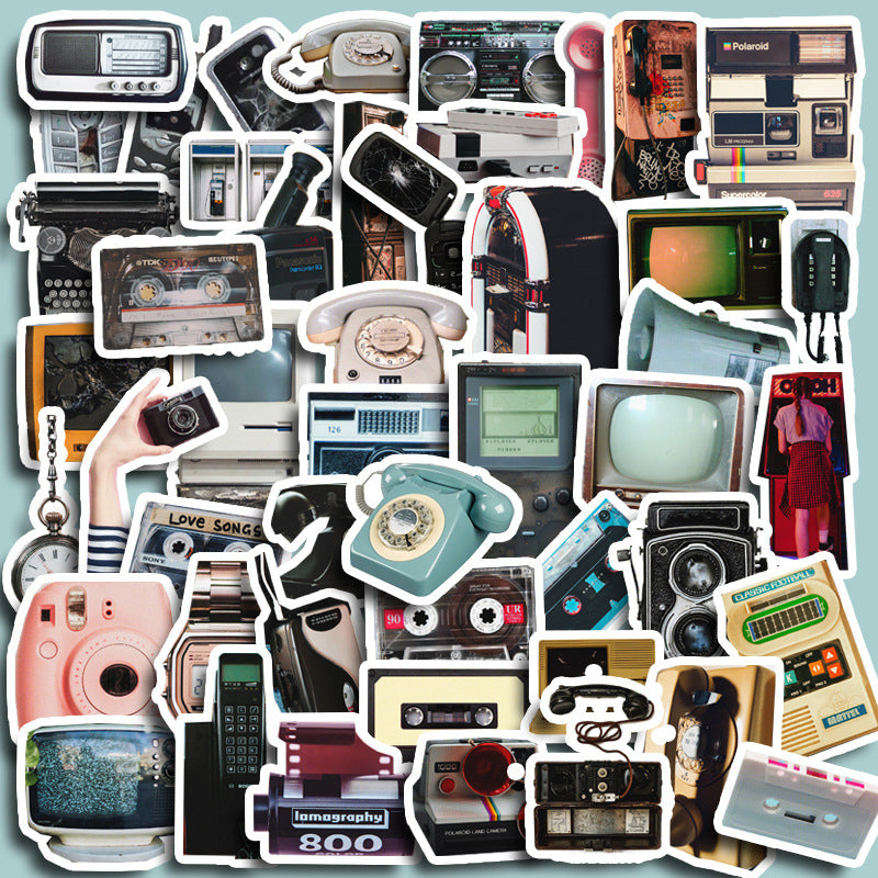 50pcs Retro Electronic Items Waterproof Vinyl Stickers For Water Bottle