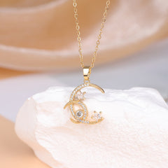 Girl's Double Moon Star Zircon Pendant Necklace - Romantic Wedding Jewelry