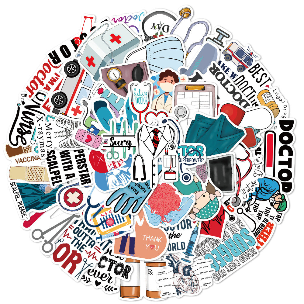 50pcs Doctor Hospital Waterproof Vinyl Stickers for Teen Girl