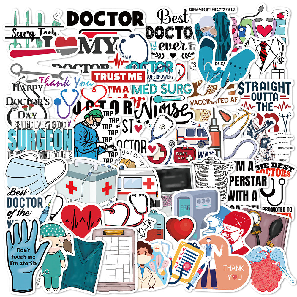 50pcs Doctor Hospital Waterproof Vinyl Stickers for Teen Girl