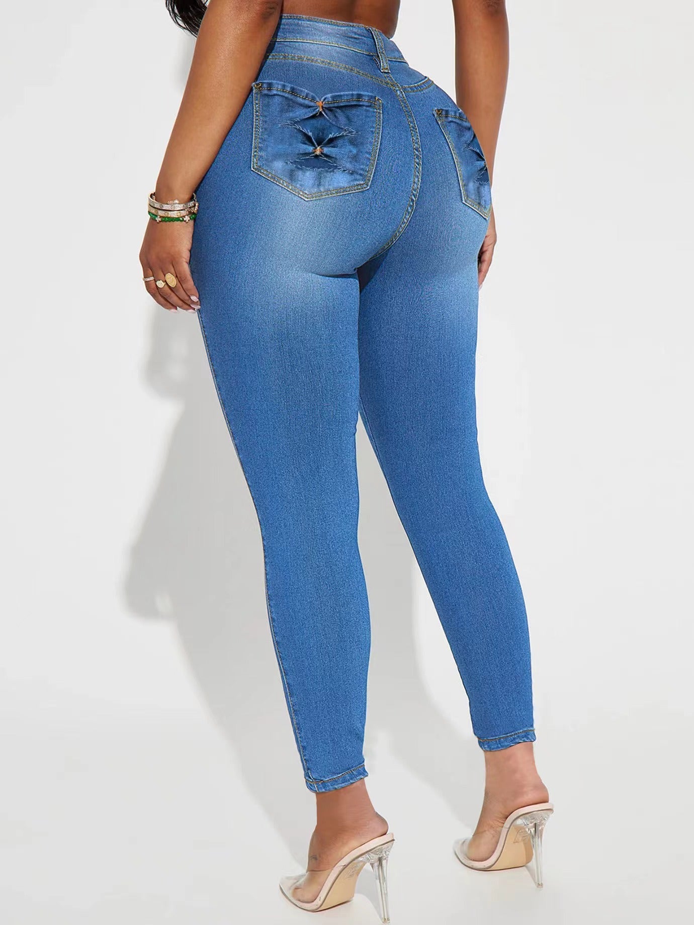 Solid Button Fly High Rise Skinny Jeans
