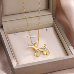 Girl s Balloon Dog Zircon Pendant Necklace Party Jewelry