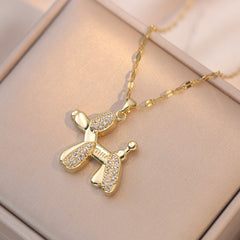 Girl s Balloon Dog Zircon Pendant Necklace Party Jewelry