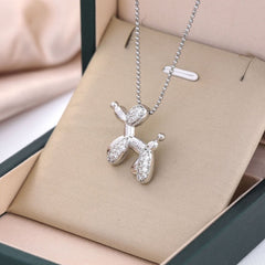 Girl s Balloon Dog Zircon Pendant Necklace Party Jewelry