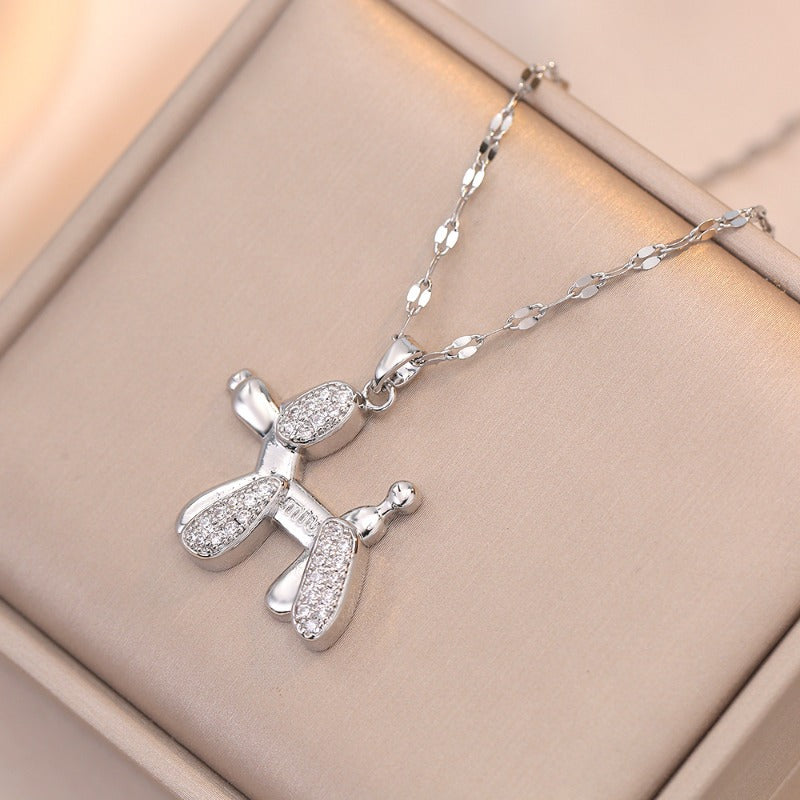 Girl s Balloon Dog Zircon Pendant Necklace Party Jewelry