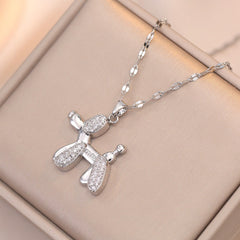Girl s Balloon Dog Zircon Pendant Necklace Party Jewelry