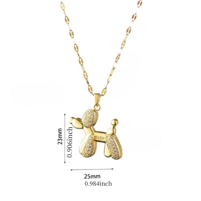 Girl s Balloon Dog Zircon Pendant Necklace Party Jewelry