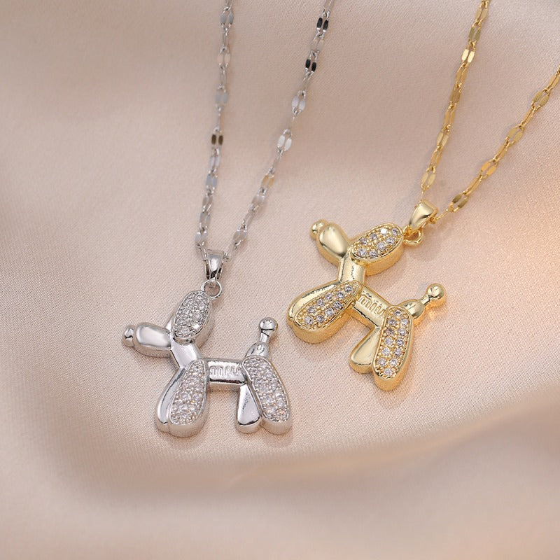 Girl s Balloon Dog Zircon Pendant Necklace Party Jewelry