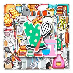 50pcs Kitchen Utensil Waterproof Graffiti Stickers For Motorcycle Laptop Helmet