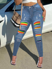 Rainbow Ripped High Rise Skinny Jeans