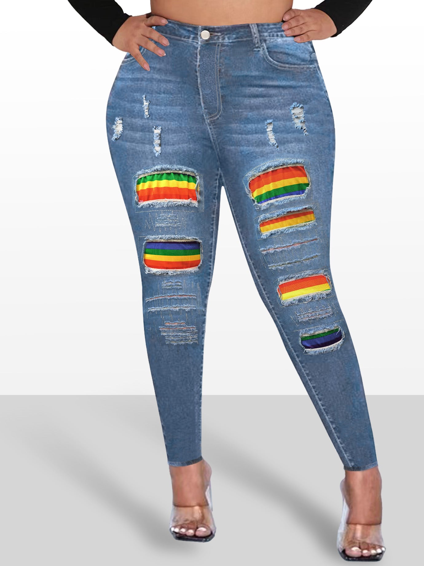 Rainbow Ripped High Rise Skinny Jeans