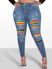 Rainbow Ripped High Rise Skinny Jeans