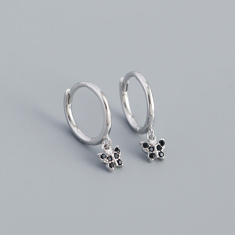 S925 Colorful Butterfly Hoop Earrings Hypoallergenic Jewelry For Girls