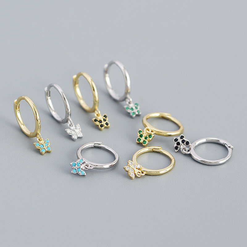 S925 Colorful Butterfly Hoop Earrings Hypoallergenic Jewelry For Girls