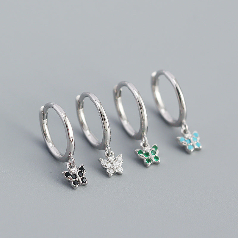 S925 Colorful Butterfly Hoop Earrings Hypoallergenic Jewelry For Girls