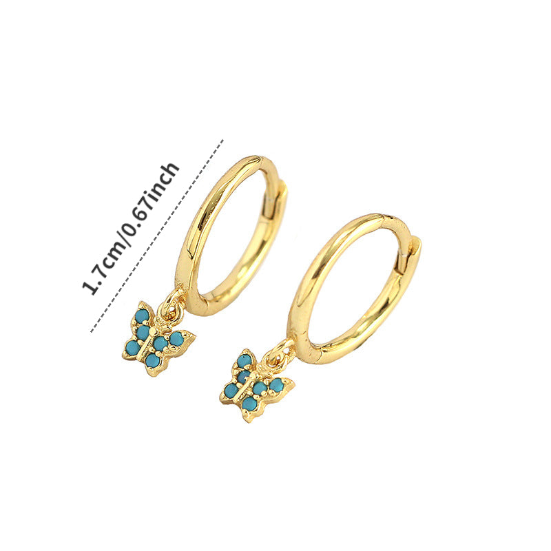 S925 Colorful Butterfly Hoop Earrings Hypoallergenic Jewelry For Girls