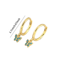 S925 Colorful Butterfly Hoop Earrings Hypoallergenic Jewelry For Girls