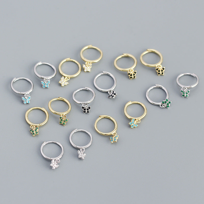 S925 Colorful Butterfly Hoop Earrings Hypoallergenic Jewelry For Girls