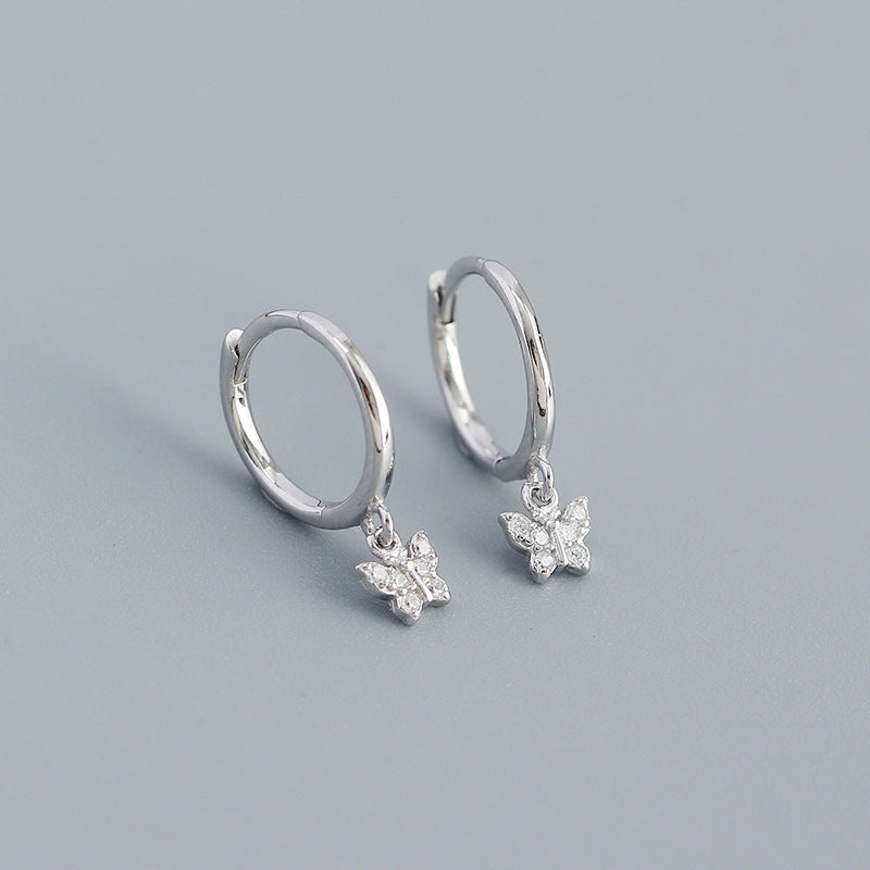 S925 Colorful Butterfly Hoop Earrings Hypoallergenic Jewelry For Girls