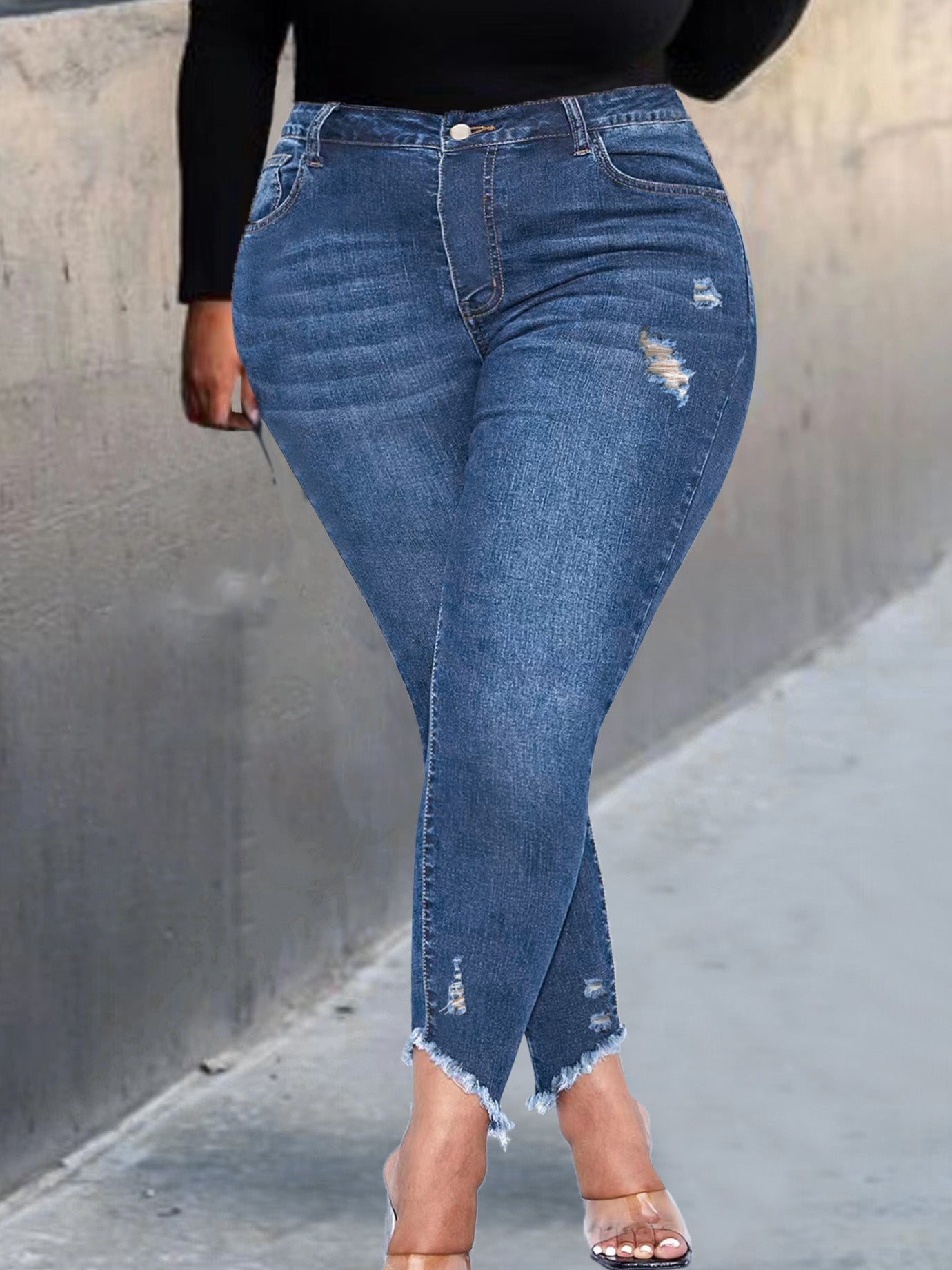 Sexy Jeans Women's Plus Ripped High Rise Skinny Jeans