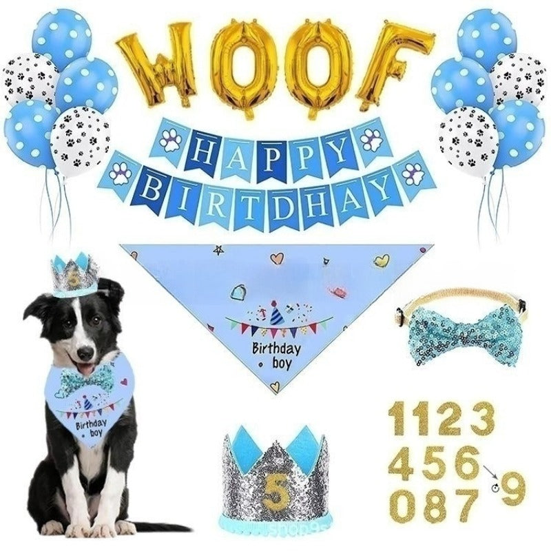 Dog Birthday Party Set Bandana Hat Banner Balloons