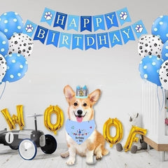 Dog Birthday Party Set Bandana Hat Banner Balloons