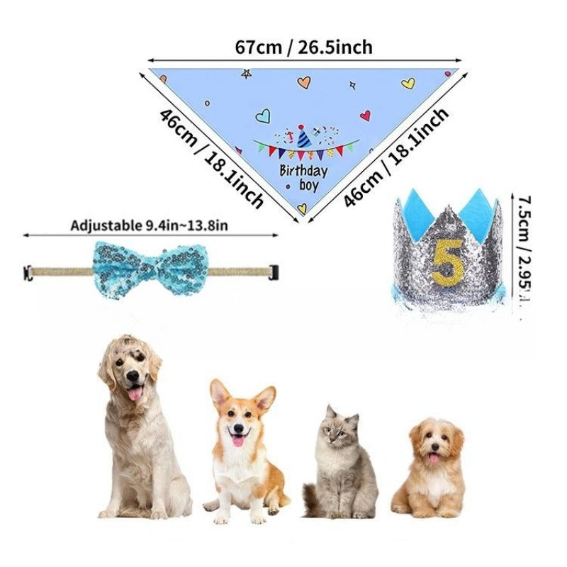 Dog Birthday Party Set Bandana Hat Banner Balloons