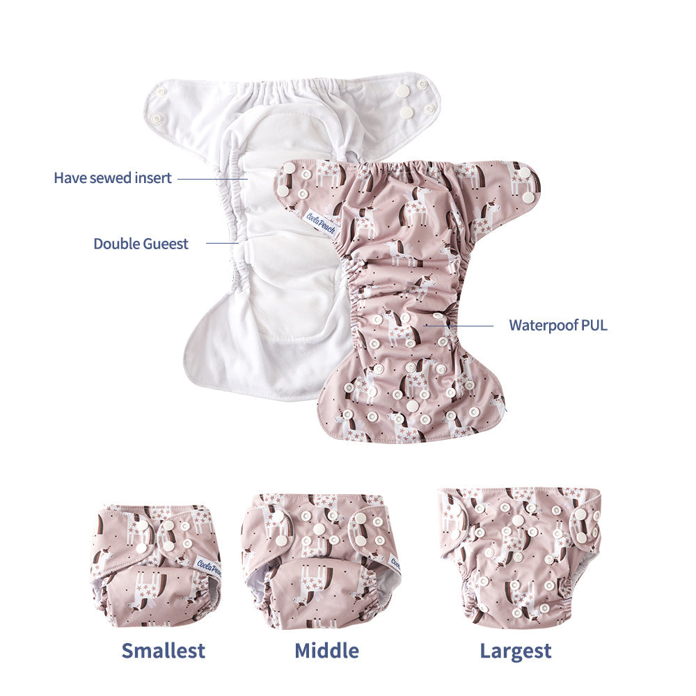 2pcs Baby Cloth Diapers Adjustable Reusable Nappies With Inserts