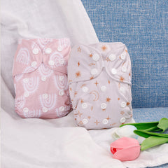 2pcs Baby Cloth Diapers Adjustable Reusable Nappies With Inserts