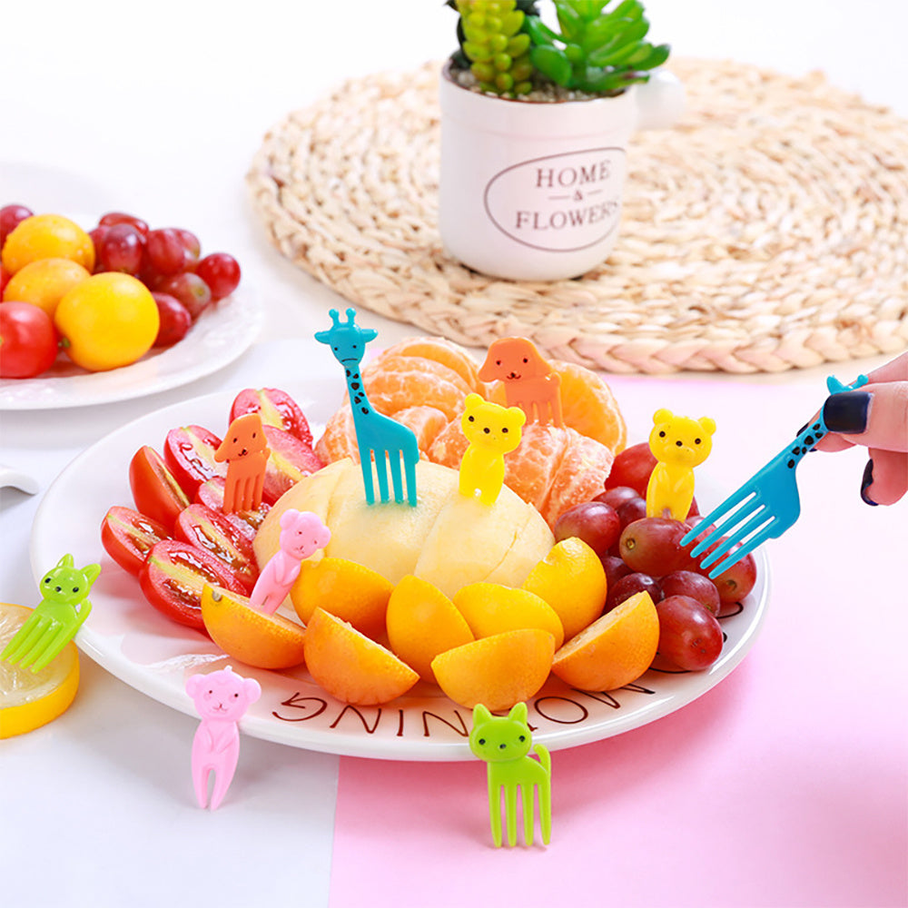 20pc Mini Forks Animal Food Picks Reusable Cartoon Snack Cake Dessert Lunch Pick