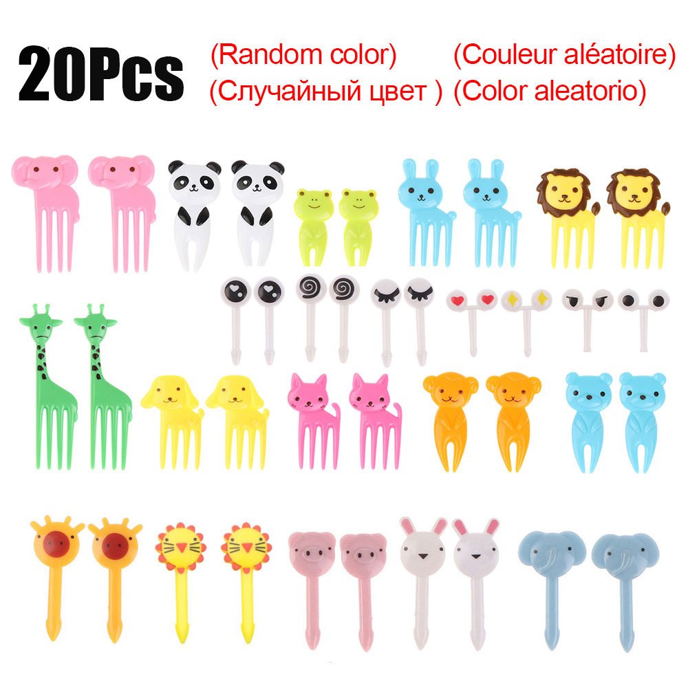 20pc Mini Forks Animal Food Picks Reusable Cartoon Snack Cake Dessert Lunch Pick