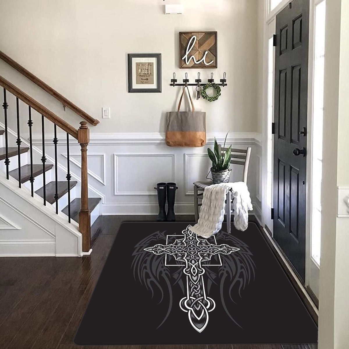 Gothic Cross Print Rug Halloween Decor 50x80cm