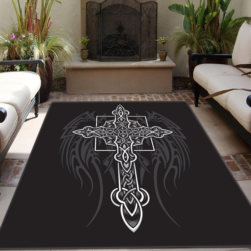 Gothic Cross Print Rug Halloween Decor 50x80cm
