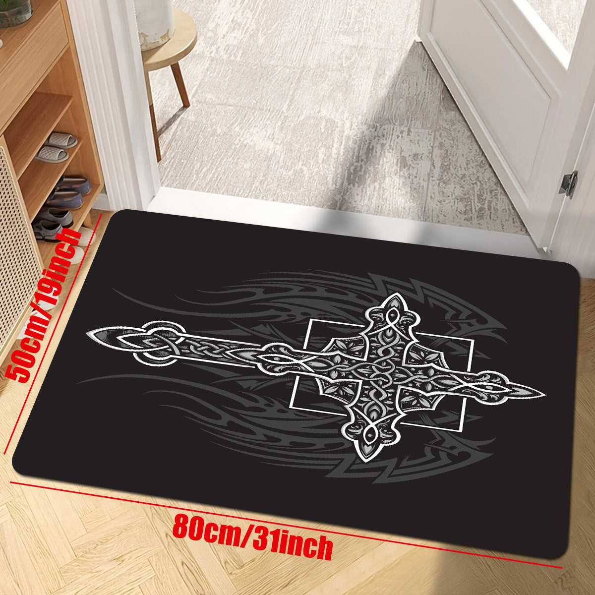 Gothic Cross Print Rug Halloween Decor 50x80cm