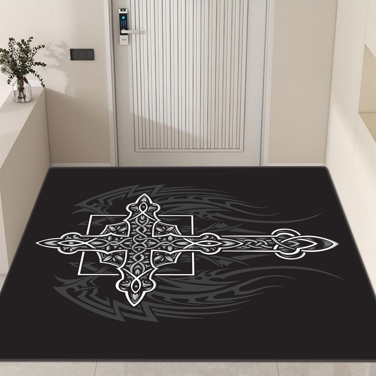 Gothic Cross Print Rug Halloween Decor 50x80cm