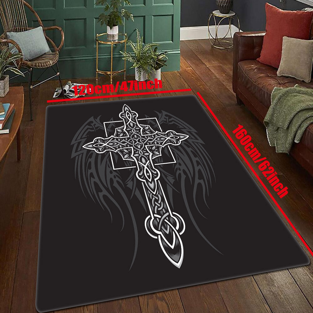 Gothic Cross Print Rug Halloween Decor 50x80cm