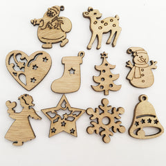 50pcs Christmas Holiday Decorations Retro Cartoon Wood Chip Models