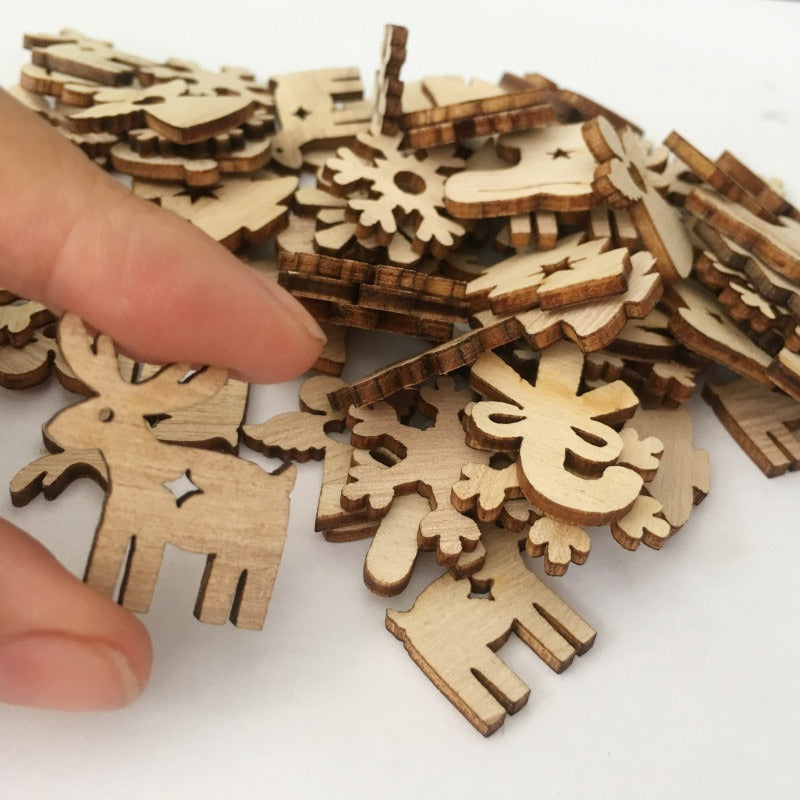 50pcs Christmas Holiday Decorations Retro Cartoon Wood Chip Models
